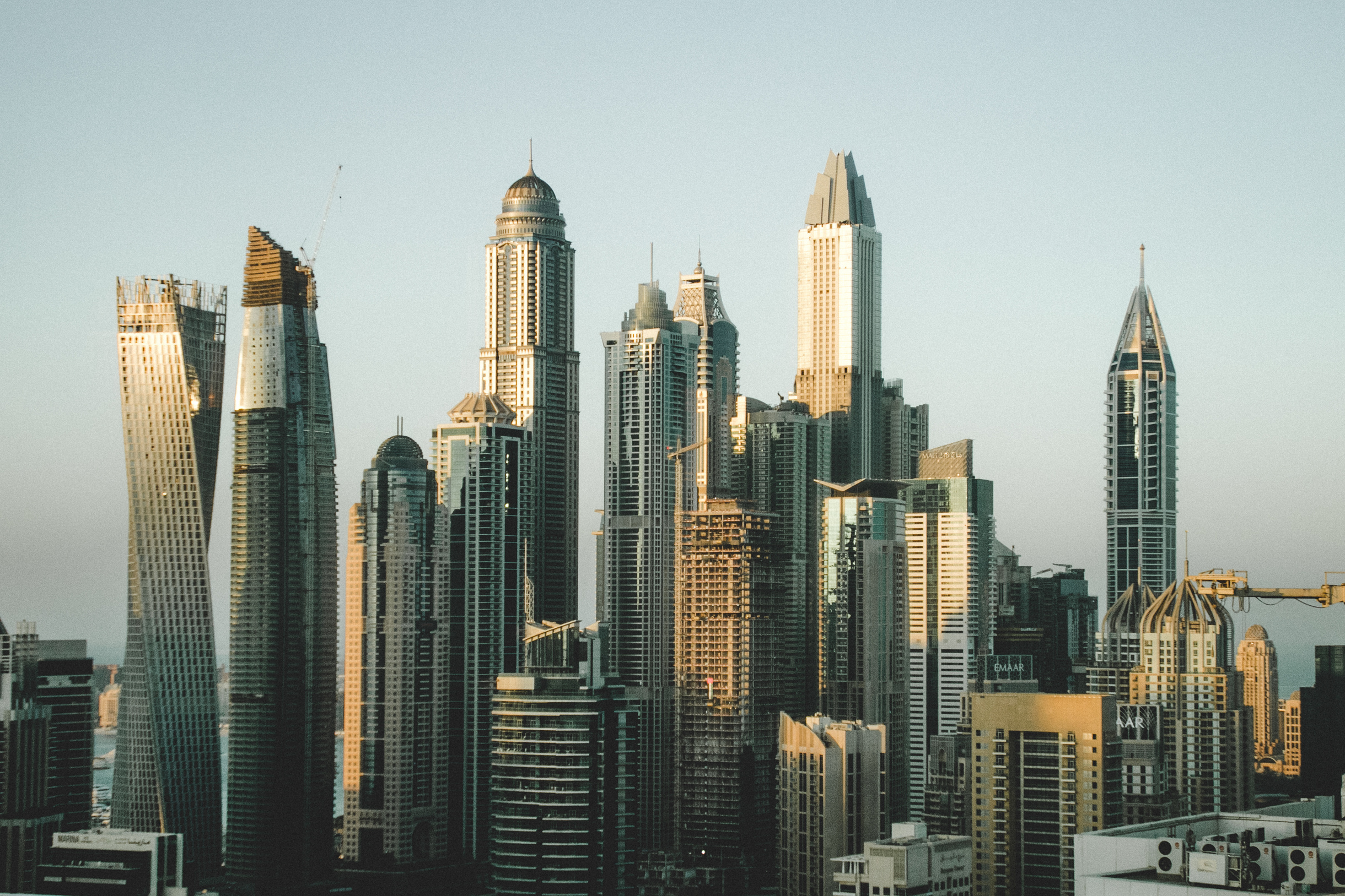 City skyline in warm evening light