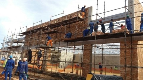 Brickwork and scaffolding on a building site